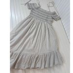 Tularosa Tallulah Midi Dress Striped Smocked Off Shoulder Asymmetrical Size L Photo 2