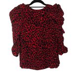 ZARA  Red Leopard‎ Print Ruched Sleeve Top, Size XS Photo 1