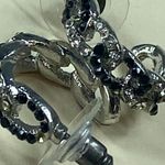 Cato Open Hoop Pierced Earrings Black Clear Rhinestone Accents Silver Color Photo 1