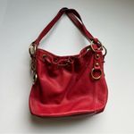 Aqua Madonna Red Leather Bucket Drawstring Bag Photo 1