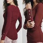 Free People  Sunnie Valley Cuff Thermal- Maroon- Size XS Photo 3
