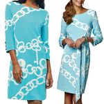 Lilly Pulitzer  Jonah Shorely Blue Ball And Chain Posh Ponte Belt Tunic Dress S Photo 1