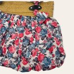 Pink Blue Gray Floral Roses Pleated Fabric Woven Straw Shoulder Bag Photo 4