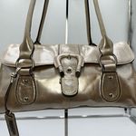 East 5th  Vintage Metallic Leather Thick Hardware Buckle Flap Satchel Photo 0