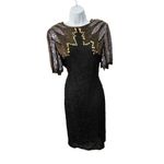 Black Beaded & Sequined Short Sleeve Evening Dress Black Tie Vintage Paris S Photo 3