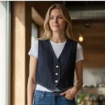 ZARA NWOT  Denim Vest Waistcoat Indigo Bloggers Fave XL Photo 2