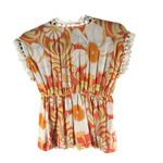 Deletta  Anthropologie Blouse Top Floral Print Crochet Trim Orange Yellow XS Photo 1