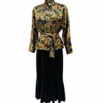 Vintage Floral Belted Blazer Black Gold Green Purple Lapel Flap Crop Blazer EUC Size L Photo 6