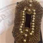 Elegant Brown Evening Gown Sleeveless Gold Bead Details Size Small Photo 4