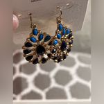 Gold and Blue Sunburst Earrings with Gemstone Accents boho festival summer Photo 1