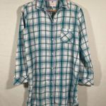Victoria's Secret Night Shirt Flannel Blue Pink Plaid Button Front Small Photo 0