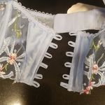 For Love & Lemons ππ Bell Bow Bustier Blue 32DD NWT *FLAW Tie String Missing Photo 13