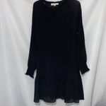 Loft WO SIZE LG Black Cocktail Dress with Bishop Sleeves and Crew Neck pleated Photo 6