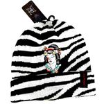 Ed Hardy  Black White Zebra Print Geisha Embroidered Graphic Slouchy Beanie Hat Photo 2