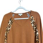 Umgee Tunic Top Womens Small Multicolor Animal Print Trim Waffle Knit Blouse Photo 1
