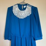 Lady‎ Carol vintage long sleeve dress blue lace trim Size M Photo 1