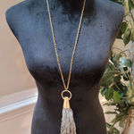Women's Long Gold Chain Necklace With Tassel Pendant And Lobster Clasp Lock Gray Photo 0