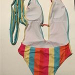 Colorful Striped Women One piece Swimwear Red Size M Photo 3