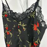 Floral Lace Trim Satin Bodysuit (fits like medium) Black Photo 1