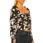 Free People  Womens Hilary Printed Top Square Neck Long Sleeve Floral‎ Black S Photo 2