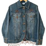Diane Gilman Women’s Denim Funky Boho Jacket Rhinestone Buttons‎ Beaded Fringe Blue Size M Photo 0