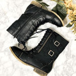 Madden Girl Madden Black Combat Moto Women Booties with double buckle and laces, size 7 Photo 0