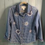 Dress Barn Vintage  Embroidered Blue Jean Jacket | Large Photo 0