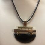 Chico's Black Cord Gold Tone Geometric Modern 18" Adjustable Necklace Photo 2