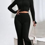 Black Ribbed Knit Women's Pants & Jumpsuit Set Size undefined Photo 4