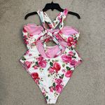 River Island  Floral Cut Out One Piece Swimsuit White Pink 12 Photo 4