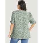 Bloomchic  Womens Ditsy Floral V Neck Ruffle Sleeve Blouse Mint Green 22-24 Photo 1