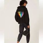 Zadig & Voltaire Zadig Voltaire Black Chunky Knit Zip Up Sweater Cheri Rainbow Heart Back Cozy Photo 11