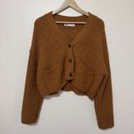 ZARA Pocket Knit Cardigan Size Small Brown Tan Chunky crop oversized Photo 1