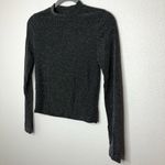 Black w/ Metallic Silver Mesh Like Long Sleeve Top Gray Size XS Photo 1