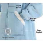 NWT Sherpa Fleece Zippered Short Wearable Blanket Hoodie Blue Size M Photo 3