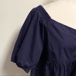 Free People  Navy Veronica V Neck Buttons Top 1/2 Puff Sleeves NWT Small Peplum Photo 4