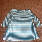 Lands' End Womens Striped Boat Neck 3/4 Sleeve Cotton Top Size L Teal White Photo 5