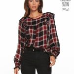 Jessica Simpson Top Plaid Ruffle in Tawny Port Black Red Size L New with Tag Photo 9