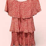 She & Sky Cute red white fiesta floral ruffle crinkle mini dress off the shoulder fun Photo 0