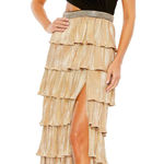 Mac Duggal 26742 Metallic One Shoulder Ruffle Gown Tiered Size 4 NEW Photo 0