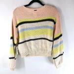 Billabong Womens Seeing Stripes Sweater Chunky Knit Cropped Cotton Pink Beige S Photo 1