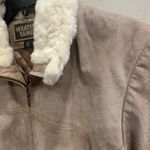Weather Tamer VTG 90s Beige Suede Faux Fur Shearling Coat Aviator Pilot Sz Large Tan Photo 5
