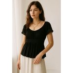 Vintage Black Babydoll Empire Waist Pleated Boho Sheer Sleeve Top Balletcore M Size M Photo 1