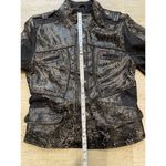 H & D collection distressed Denim cotton and leather women Moto‎ jacket Sz M Black Size M Photo 5