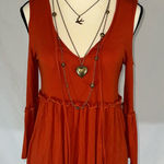 Panhandle • Cold Shoulder Rust Colored Babydoll Blouse • Size L Photo 0