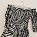 H&M DIVIDED BY  Off the Shoulder Dress Black White Gingham Plaid 3/4 Sleeve Mini Photo 5