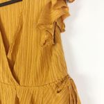 MINKPINK Gold Orange Short Flutter Sleeve V Neck Top with Ties on Sides Small Photo 2