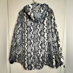 Susan Graver  Gray White Snake Print Wind Breaker Hood Cinch Waist Pockets Size L Photo 1