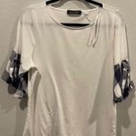 Ivanka Trump White Round Neck Plait Short Sleeve Blouse Photo 0