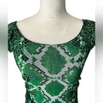 Kay Unger  Green/Black Animal Print Ruched Dress - size Large Photo 1